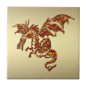 Flaming Dragon on Gold Tile