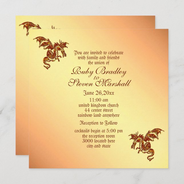  Flaming Dragon Titian Fantasy Wedding Theme Invitation (Front/Back)