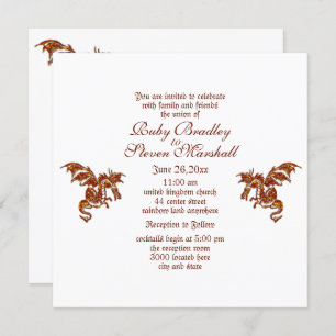  Flaming Dragon White Fantasy Wedding Theme   Invitation