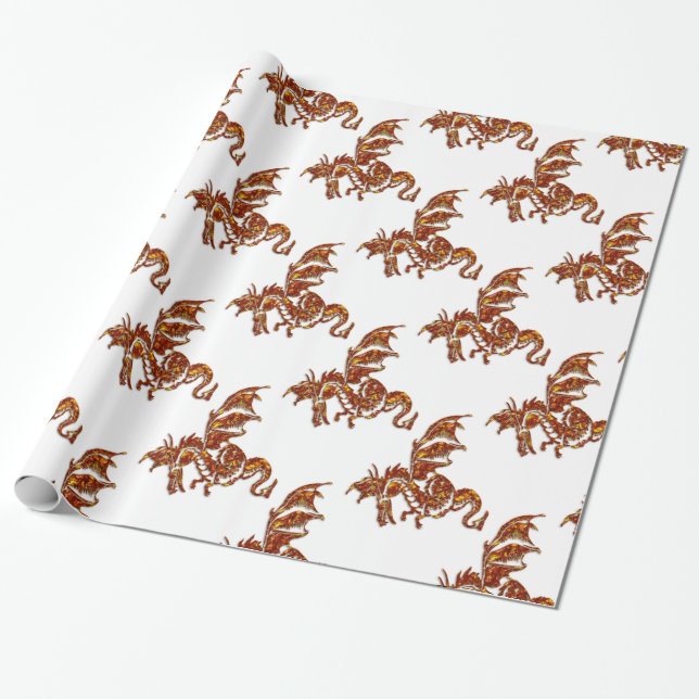 Flaming Dragon Wrapping Paper (Unrolled)