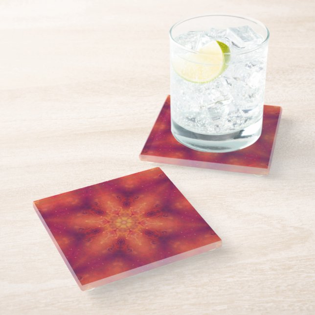 Flaming Fiery Phoenix Burning Snowflake Glass Coaster (Angled)