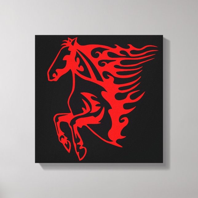 Flaming Fire Red Bronco Mustang Wild Horse Canvas Print (Front)
