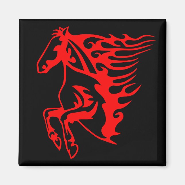 Flaming Fire Red Bronco Mustang Wild Horse Magnet (Front)