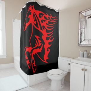 Flaming Fire Red Bronco Mustang Wild Horse Shower Curtain