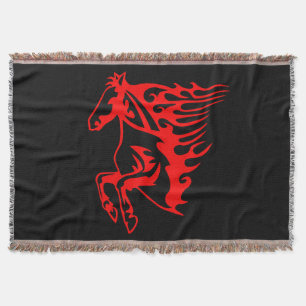 Flaming Fire Red Bronco Mustang Wild Horse Throw Blanket