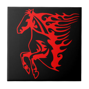 Flaming Fire Red Bronco Mustang Wild Horse Tile