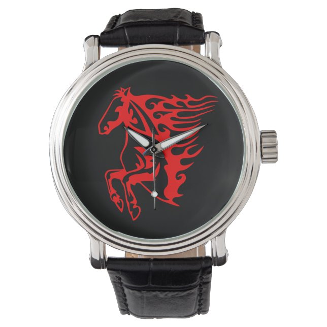 Flaming Fire Red Bronco Mustang Wild Horse Watch (Front)