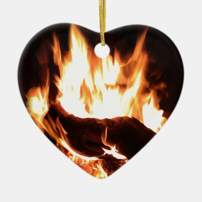 Flaming Fireplace Design Ceramic Tree Decoration (Front)