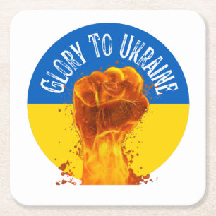 Flaming Fist Ukraine Flag Resistance Support  Coas Square Paper Coaster