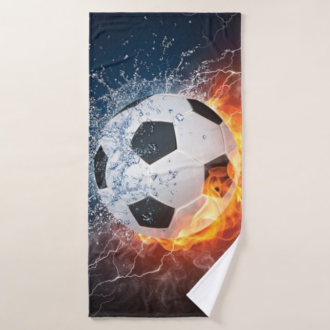 Flaming Football/Soccer Ball Throw Pillow Bath Towel (Bath Towel)