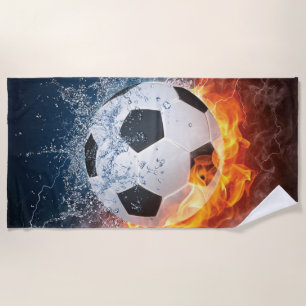 Flaming Football/Soccer Ball Throw Pillow Beach Towel