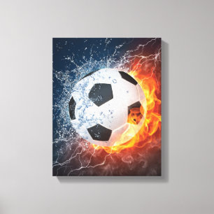 Flaming Football/Soccer Ball Throw Pillow Canvas Print