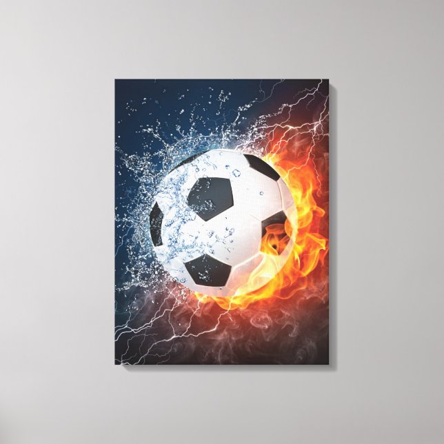 Flaming Football/Soccer Ball Throw Pillow Canvas Print (Front)