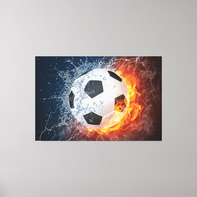 Flaming Football/Soccer Ball Throw Pillow Canvas Print (Front)