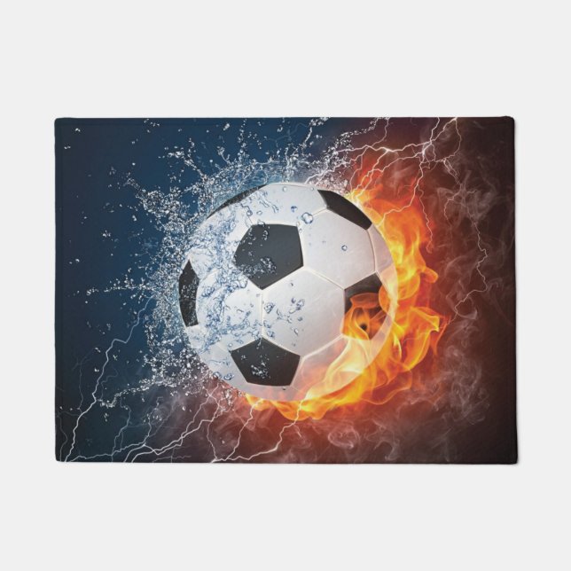 Flaming Football/Soccer Ball Throw Pillow Doormat (Front)
