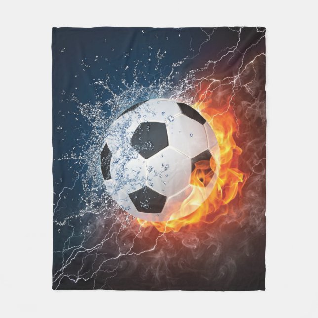 Flaming Football/Soccer Ball Throw Pillow Fleece Blanket (Front)