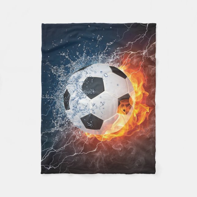 Flaming Football/Soccer Ball Throw Pillow Fleece Blanket (Front)