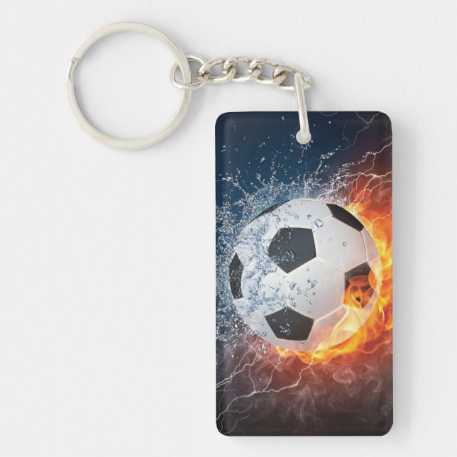 Flaming Football/Soccer Ball Throw Pillow Key Ring (Front)