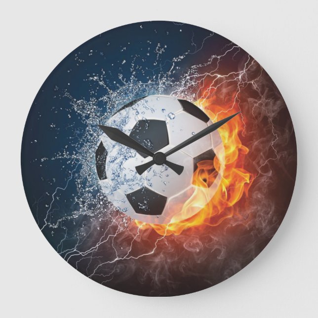 Flaming Football/Soccer Ball Throw Pillow Large Clock (Front)