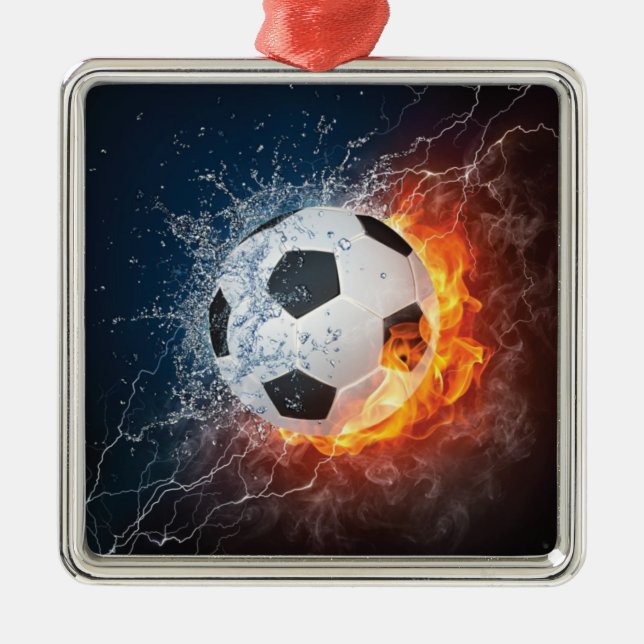 Flaming Football/Soccer Ball Throw Pillow Metal Tree Decoration (Front)