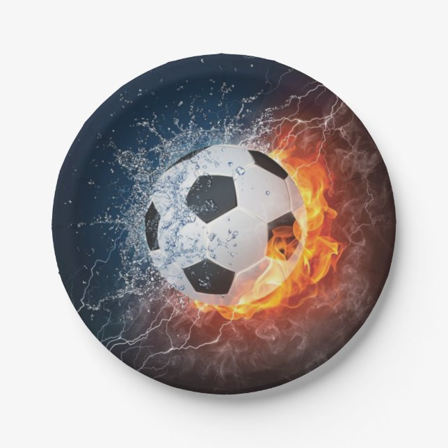 Flaming Football/Soccer Ball Throw Pillow Paper Plate (Front)
