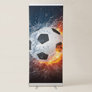 Flaming Football/Soccer Ball Throw Pillow Retractable Banner