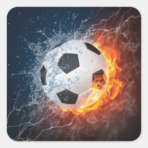 Flaming Football/Soccer Ball Throw Pillow Square Sticker