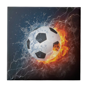 Flaming Football/Soccer Ball Throw Pillow Tile