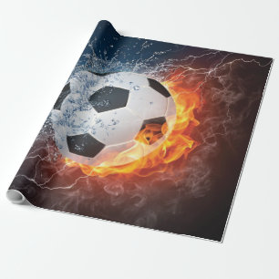 Flaming Football/Soccer Ball Throw Pillow Wrapping Paper
