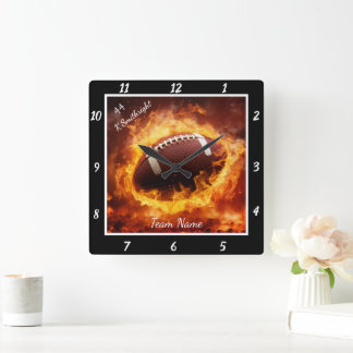 Flaming Football Sports Square Wall Clock
