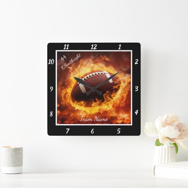 Flaming Football Sports  Square Wall Clock (Home)