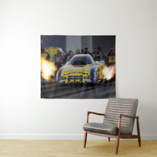 Flaming Funny Car Drag Racer Sports Tapestry
