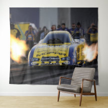 Flaming Funny Car Drag Racer Sports