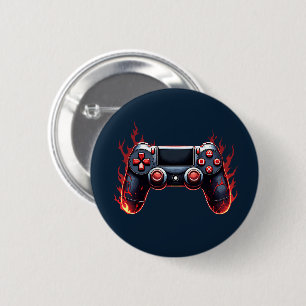 Flaming Game Controller for Console Gamers 6 Cm Round Badge