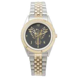 Flaming golden phoenix rising with initials watch