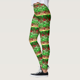 Flaming Green and Red Design Leggings
