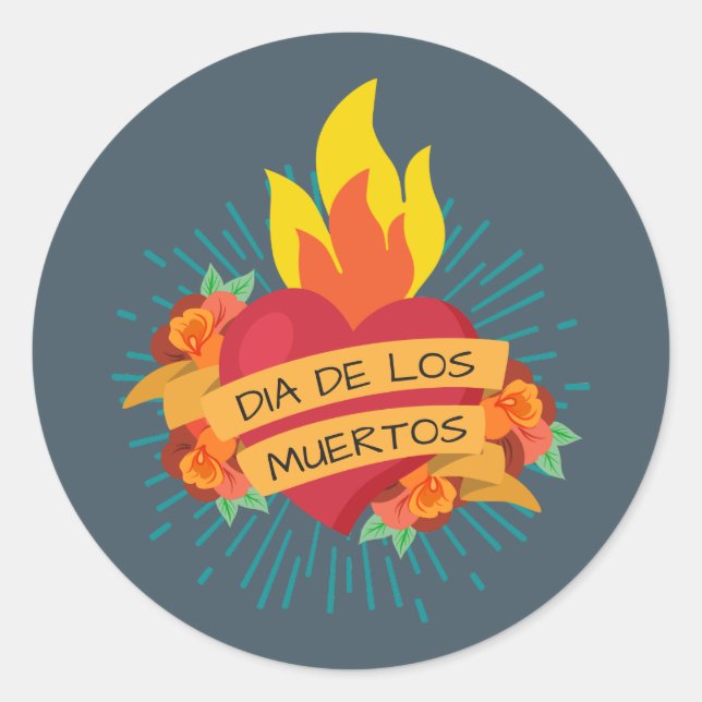 Flaming Heart Dia de los Muertos | Sticker (Front)