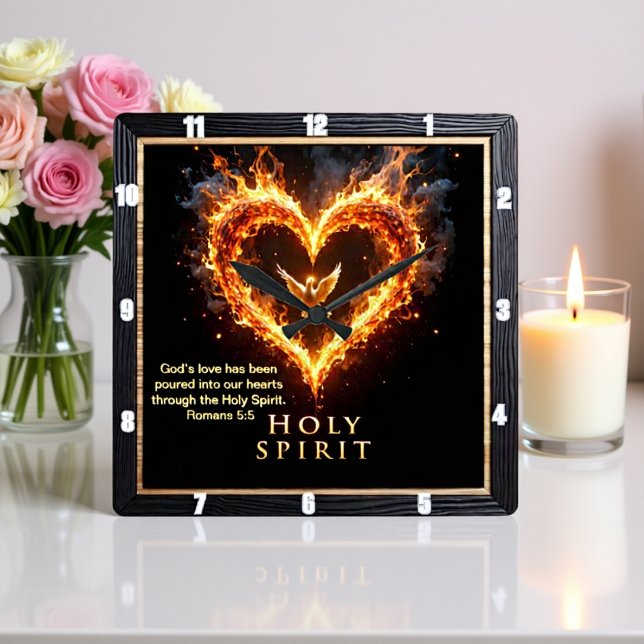 Flaming Heart Dove Holy Spirit Romans 5:5 Square Wall Clock (Creator Uploaded)