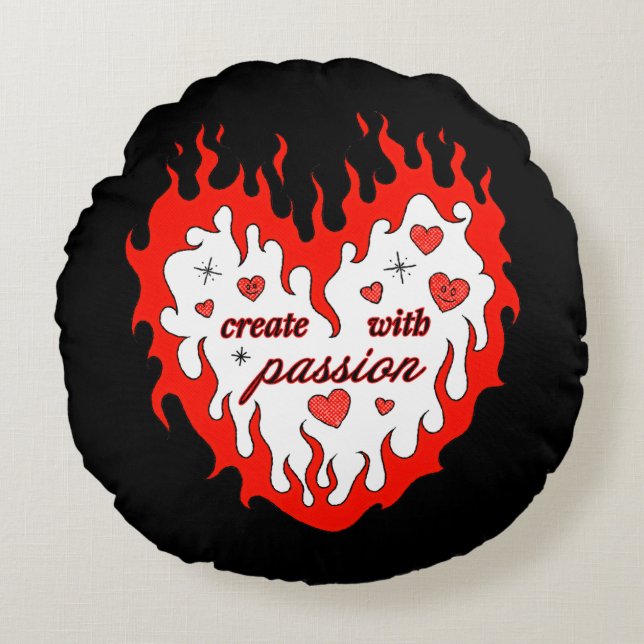 Flaming Heart Inspiration Round Pillow (Front)