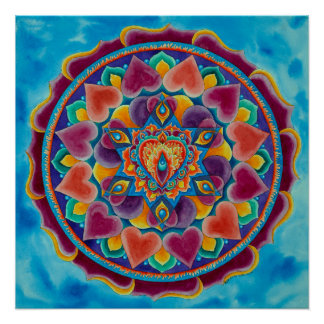 Flaming Heart Mandala in water colour Poster