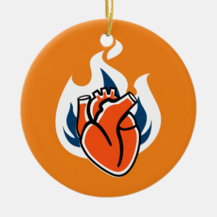 Flaming Heart Orange Crush Ceramic Tree Decoration