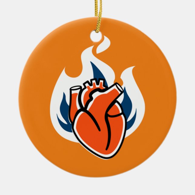 Flaming Heart Orange Crush Ceramic Tree Decoration (Front)