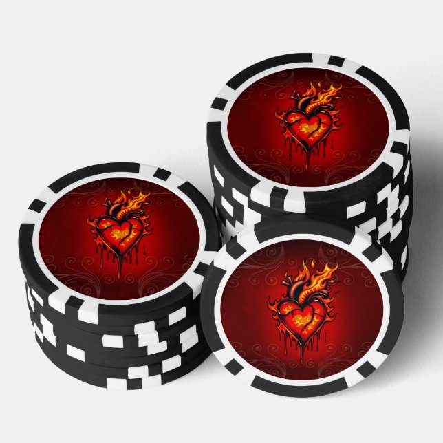 Flaming heart.  poker chips (Stack)
