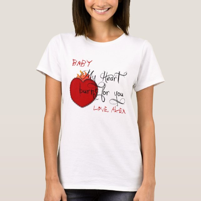 Flaming Heart-Red-Black-Personalised T-shirt (Front)