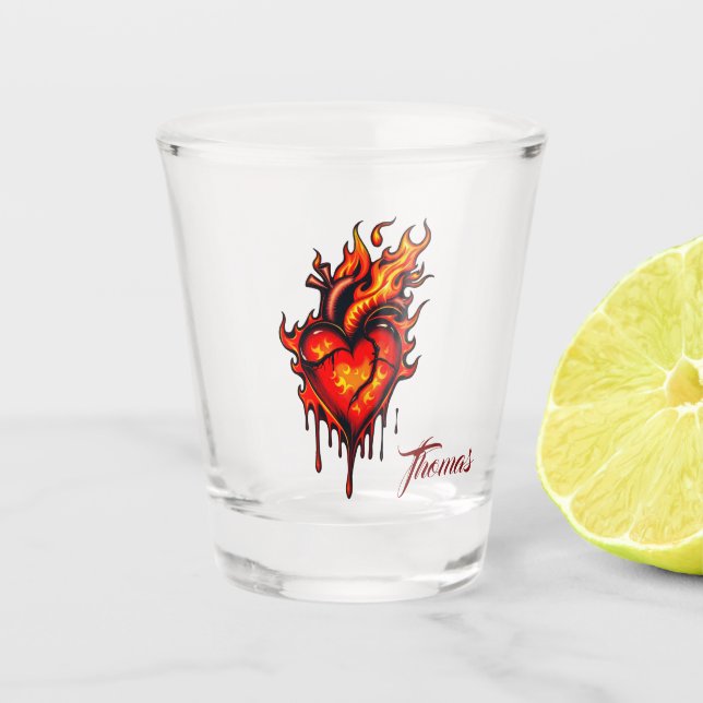 Flaming heart. shot glass (Front)