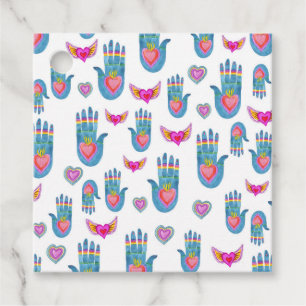 Flaming Hearts & Hands Watercolor Valentines Love Favour Tags