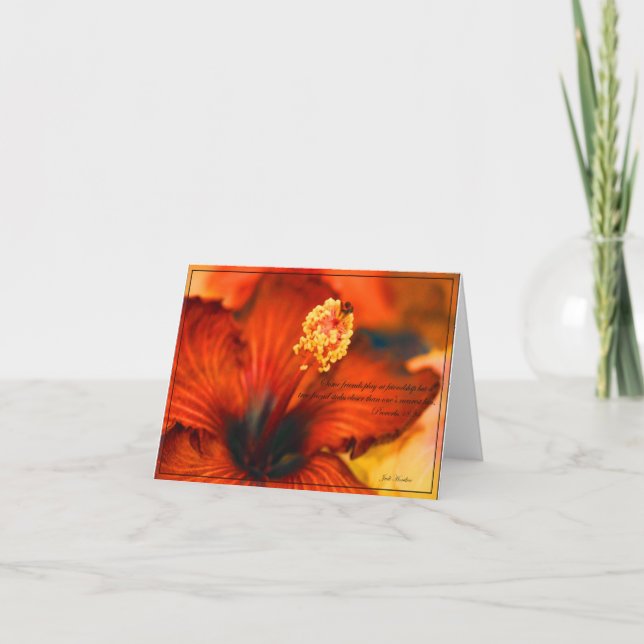 Flaming Hibiscus~Friendship/Proverbs 18:24 Card (Front)