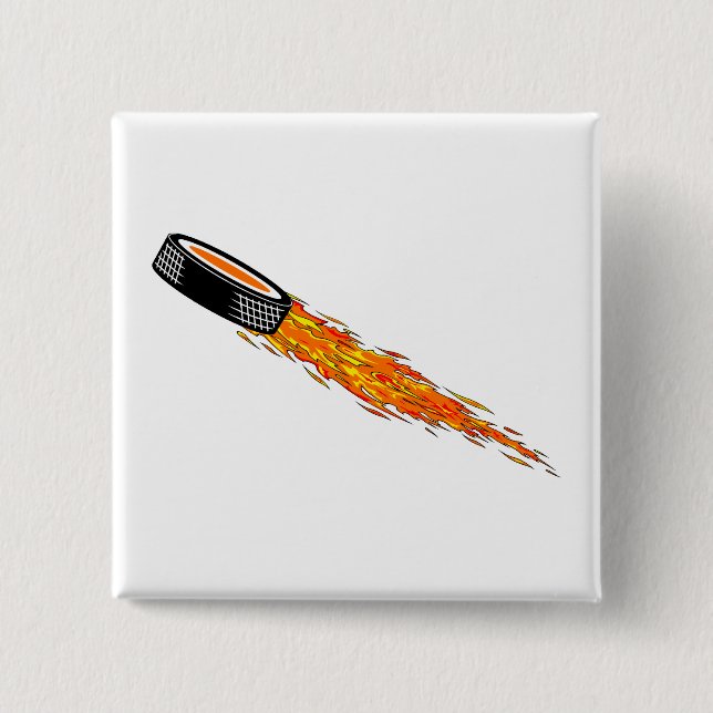 Flaming Hockey Puck 15 Cm Square Badge (Front)