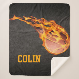 Flaming Hot Fiery Basketball Sherpa Blanket