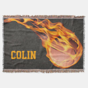 Flaming Hot Fiery Basketball Throw Blanket
